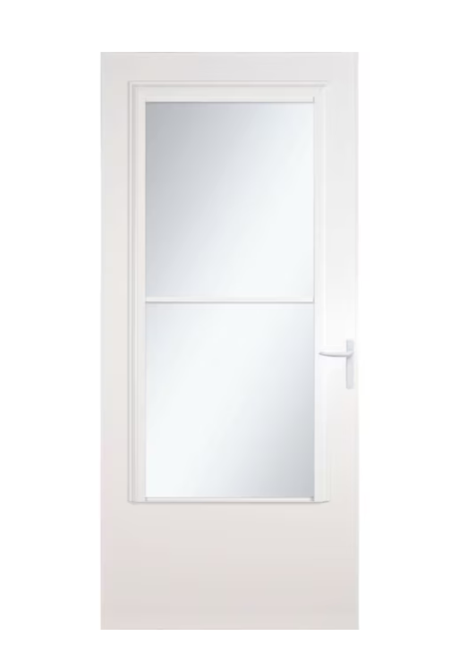 LARSON Concord 32-in x 81-in White Mid-view Retractable Screen Wood Core Storm Door with White Handle