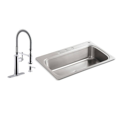 KOHLER Verse Drop-In Stainless Steel 33 in. Single Bowl Kitchen Sink with Sous Kitchen Faucet