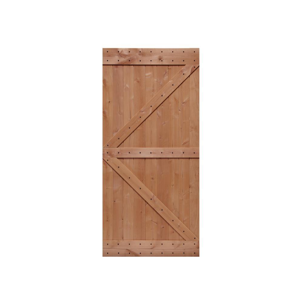 32 in. x 84 in. Ready-to-Assemble British Brace Hardwood Interior Sliding Barn Door Slab with Hardware Kit - Super Arbor