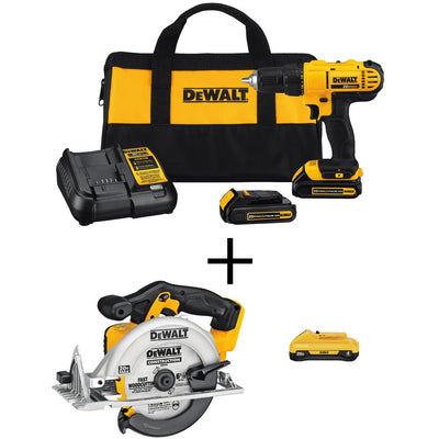 20-Volt MAX Li-Ion Cordless 1/2 in. Drill/Driver Kit w/ Bare 20-V Li-Ion 6-1/2 in. Circ Saw & 20-V Li-Ion 4 Ah Battery - Super Arbor