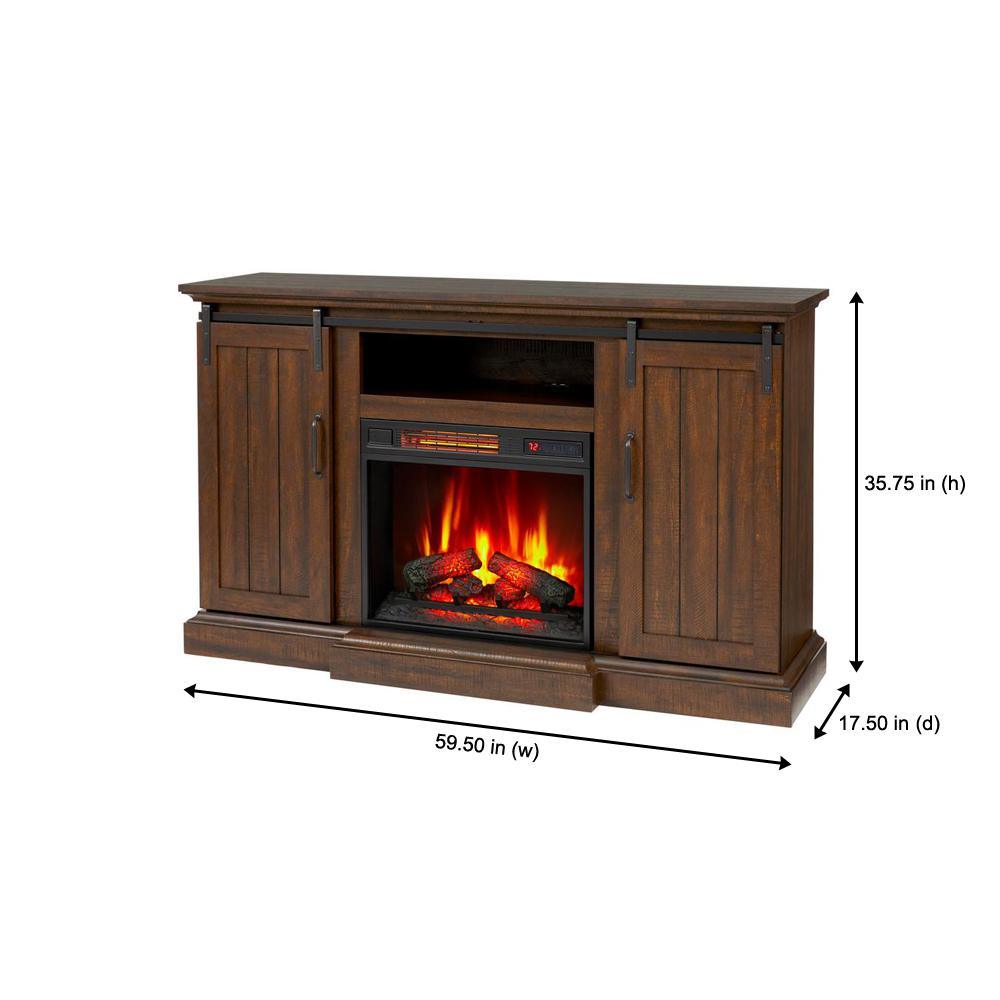 Kerrington 60 in. Freestanding Media Console Electric Fireplace with Barn Door in Rustic Walnut - Super Arbor