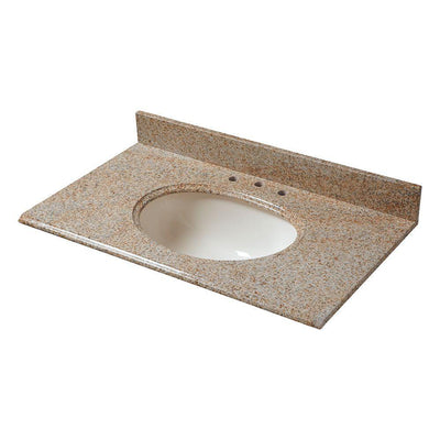 37 in. W Granite Vanity Top in Beige with Biscuit Bowl and 8 in. Faucet Spread - Super Arbor