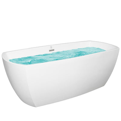 69 in. Acrylic Center Drain Rectangular Double Ended Flatbottom Freestanding Bathtub in White - Super Arbor