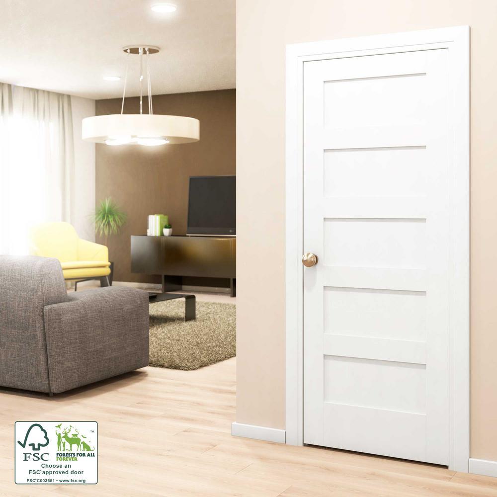 30 in. x 80 in. x 1-3/8 in. Shaker White Primed 5-Panel Solid Core Wood Interior Slab Door - Super Arbor