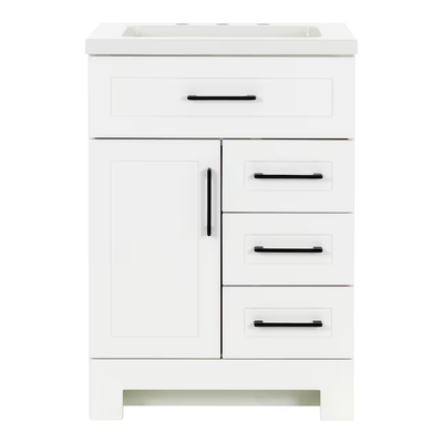 Style Selections Cauley 24-in White Single Sink Bathroom Vanity with White Cultured Marble Top