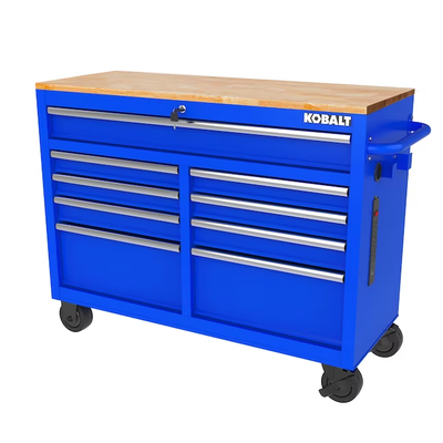 Kobalt 46.1-in L x 37.2-in H 9-Drawers Rolling Blue Wood Work Bench