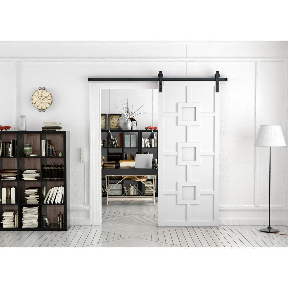 42 in. x 84 in. Mod Squad Bright White Wood Sliding Barn Door with Hardware Kit - Super Arbor