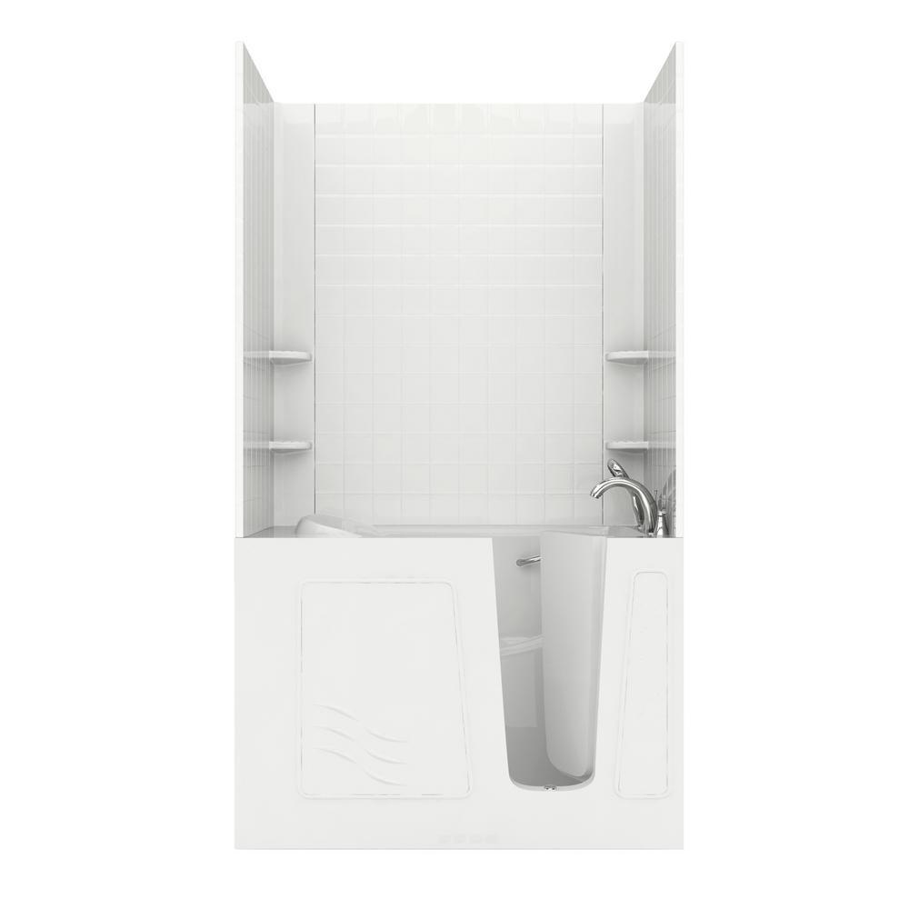 Rampart 3.9 ft. Walk-in Whirlpool and Air Bathtub with 4 in. Tile Easy Up Adhesive Wall Surround in White - Super Arbor
