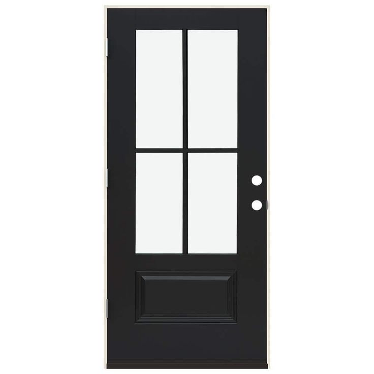 JELD-WEN 36 in. x 80 in. Right-Hand 4 Lite Clear Glass Black Painted Fiberglass Prehung Front Door with Brickmould
