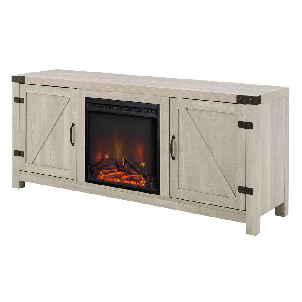 58 in. Rustic Barnwood Modern Farmhouse Barn Door Fireplace TV Stand Storage Console - Super Arbor