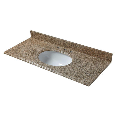 49 in. W Granite Vanity Top in Montesol with White Bowl and 8 in. Faucet Spread - Super Arbor