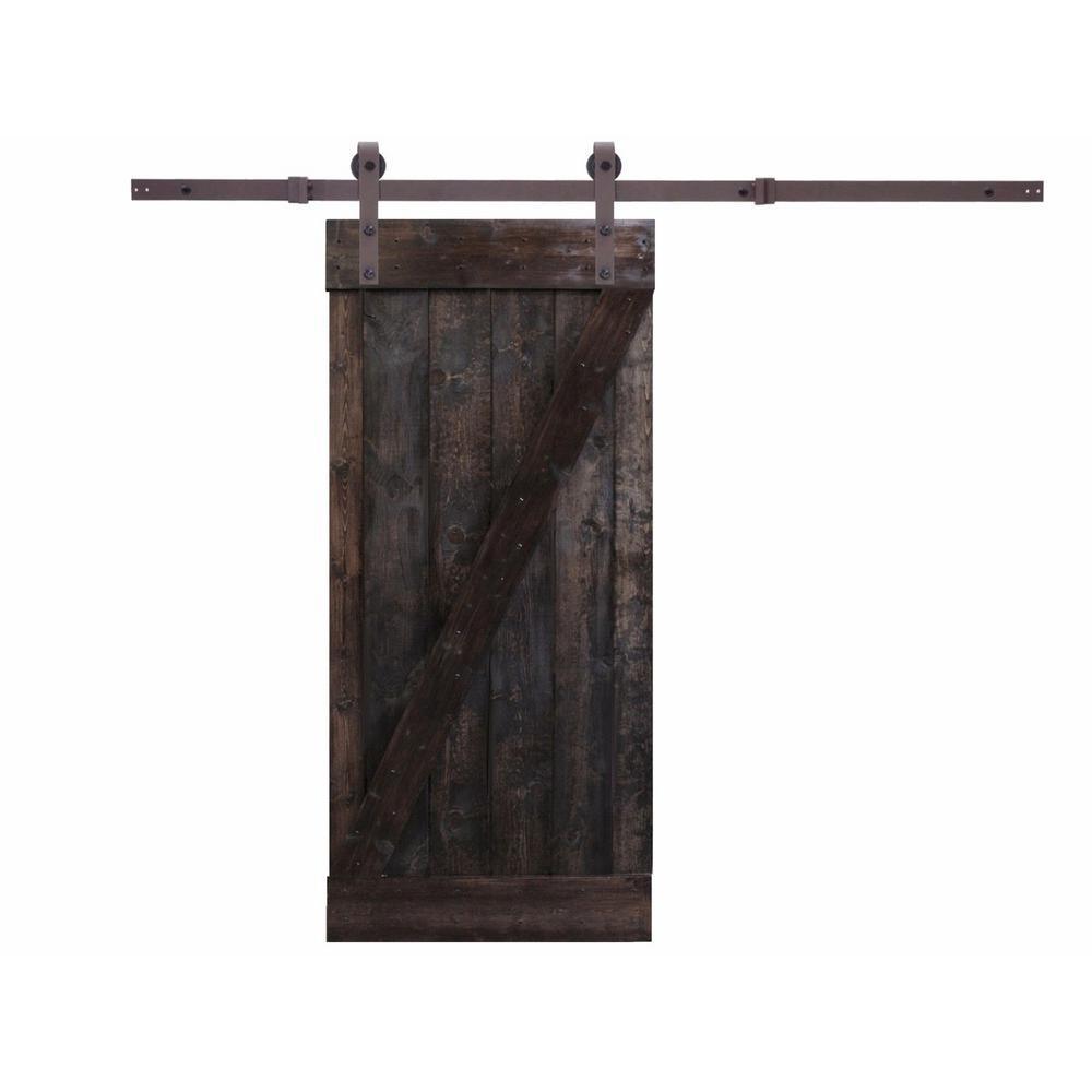 Z Series 42 in. x 84 in. Dark Coffee Stained Solid Knotty Pine Wood Interior Sliding Barn Door with Hardware Kit - Super Arbor