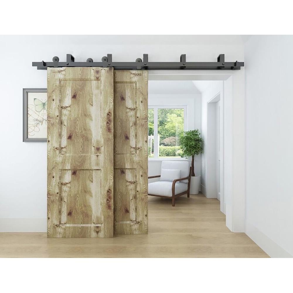 7.5 ft./90 in. Bypass Sliding Barn Door Hardware Steel Track for Double Wooden Doors Closet Kitchen Kit - Super Arbor