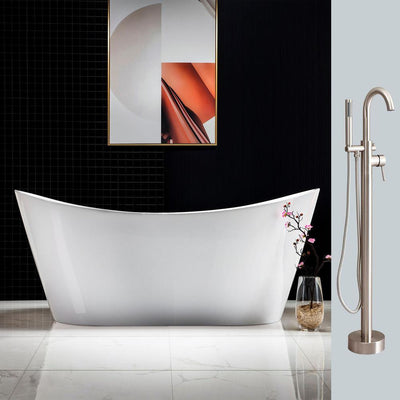 Alacant 67 in.¬†Acrylic Flatbottom Double Slipper White Bathtub with Brushed Nickel Faucet & Overflow and Drain - Super Arbor