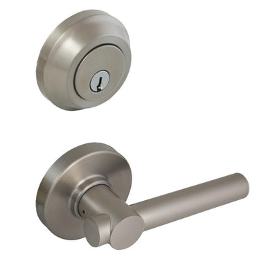 Woodbridge Satin Nickel Passage Lever and Round Low Profile Single Cylinder Combo Pack - Super Arbor