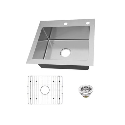 Dual Mount 18-Gauge Stainless Steel 25 in. 2-Hole Single Bowl Kitchen Sink with Grid and Drain Assembly