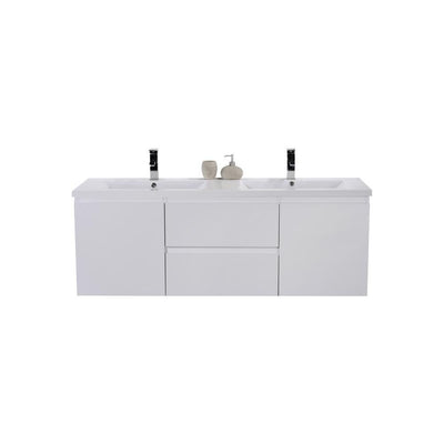 Bohemia 60 in. W Bath Vanity in High Gloss White with Reinforced Acrylic Vanity Top in White with White Basins - Super Arbor