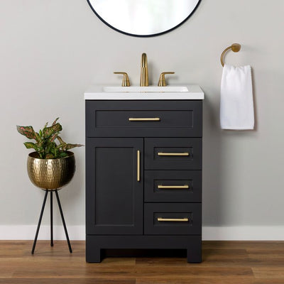 Style Selections Cauley 24-in Black Single Sink Bathroom Vanity with White Cultured Marble Top