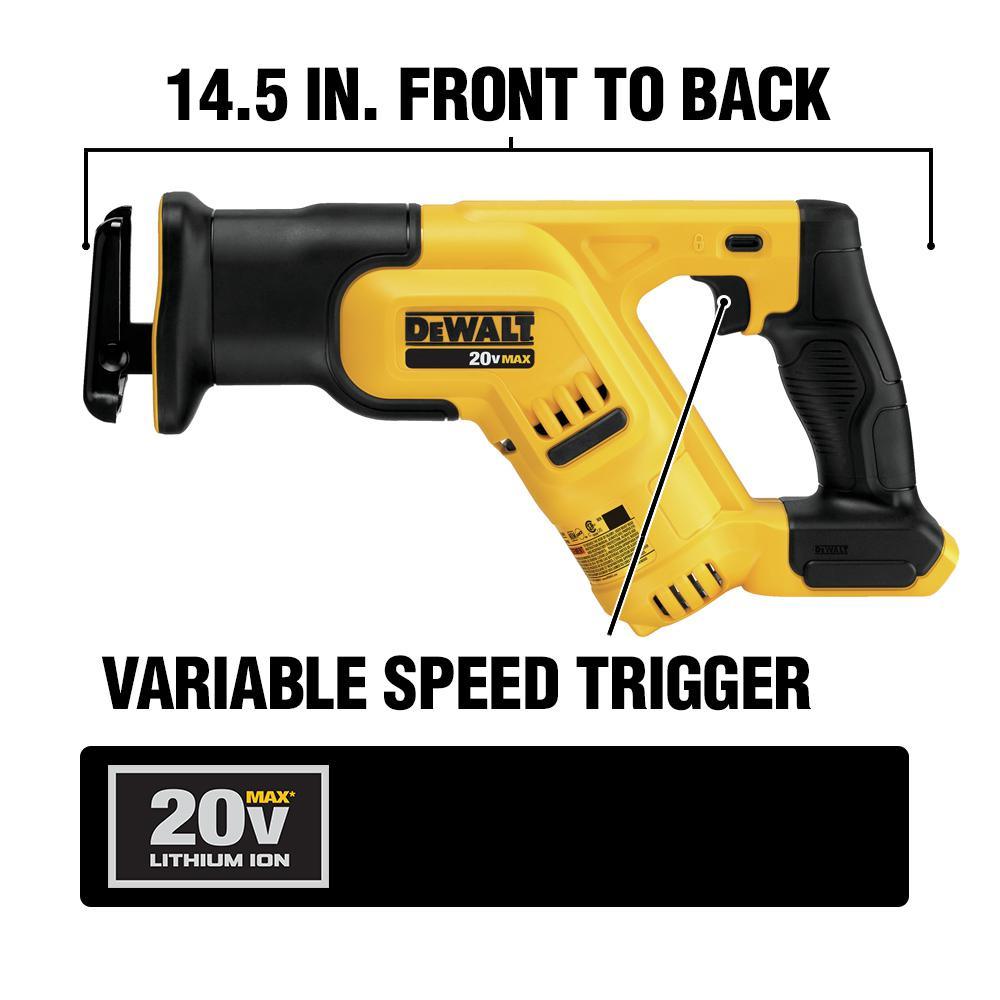 20-Volt MAX Lithium-Ion Cordless Compact Reciprocating Saw Kit with Battery 5Ah, Charger and Contractor Bag - Super Arbor