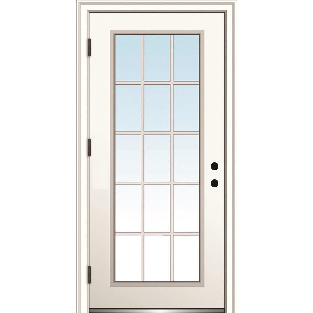 32 in. x 80 in. Classic Left-Hand Outswing 15 Lite Clear Low-E Primed Steel Prehung Front Door with Brickmould - Super Arbor