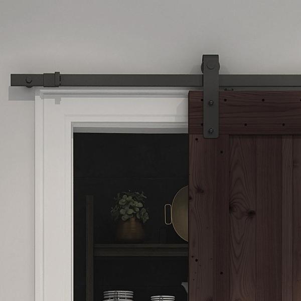 36 in. x 84 in. Canadian Hemlock Distressed Smoke Sliding Barn Door with Hardware Kit - Super Arbor