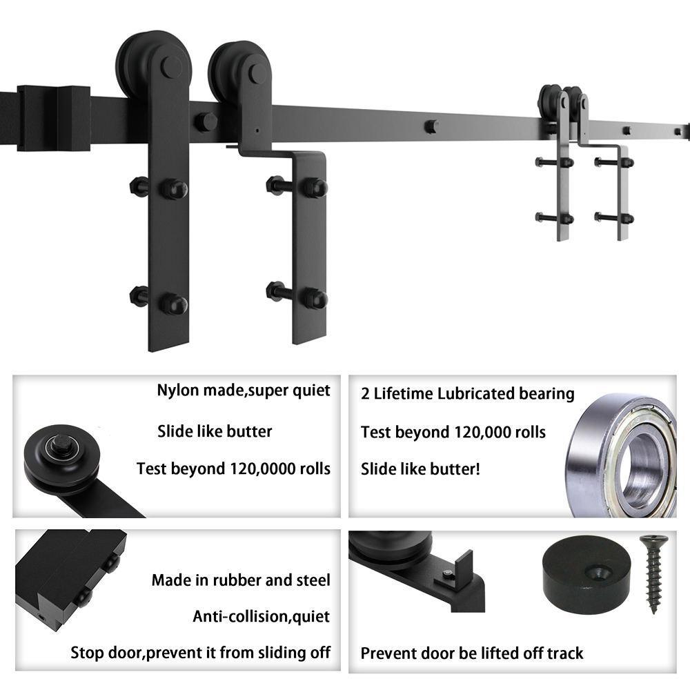 12 ft./144 in. Single Track Bypass Sliding Barn Door Hardware Kit for Double Doors Low Ceiling - Super Arbor
