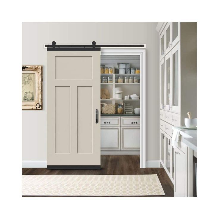 36 in. x 84 in. Craftsman Primed Smooth Molded Composite MDF Barn Door with Rustic Hardware Kit