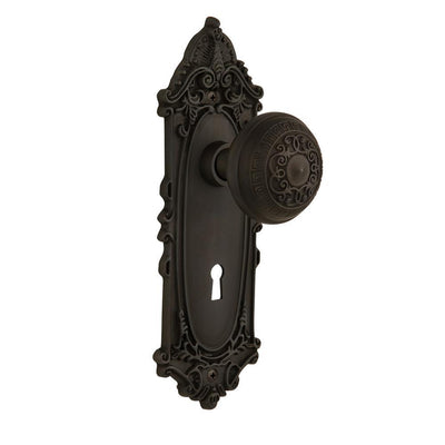 Victorian Plate with Keyhole 2-3/8 in. Backset Oil-Rubbed Bronze Privacy Bed/Bath Egg and Dart Door Knob - Super Arbor