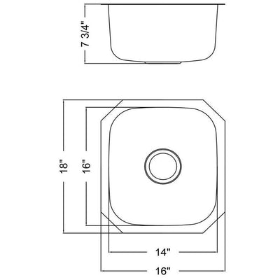 18 Gauge Undermount Stainless Steel 16 in. 0-Hole Bar Single Bowl Kitchen Sink in Brushed Stainless