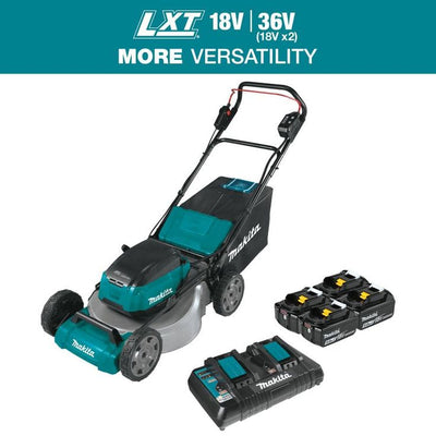 Makita 21 in. 18-Volt X2 (36-Volt) LXT Lithium-Ion Cordless Walk Behind Push Lawn Mower Kit with 4 Batteries (5.0 Ah)