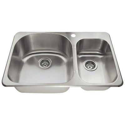 Drop-in Stainless Steel 32 in. 1-Hole Double Bowl Kitchen Sink