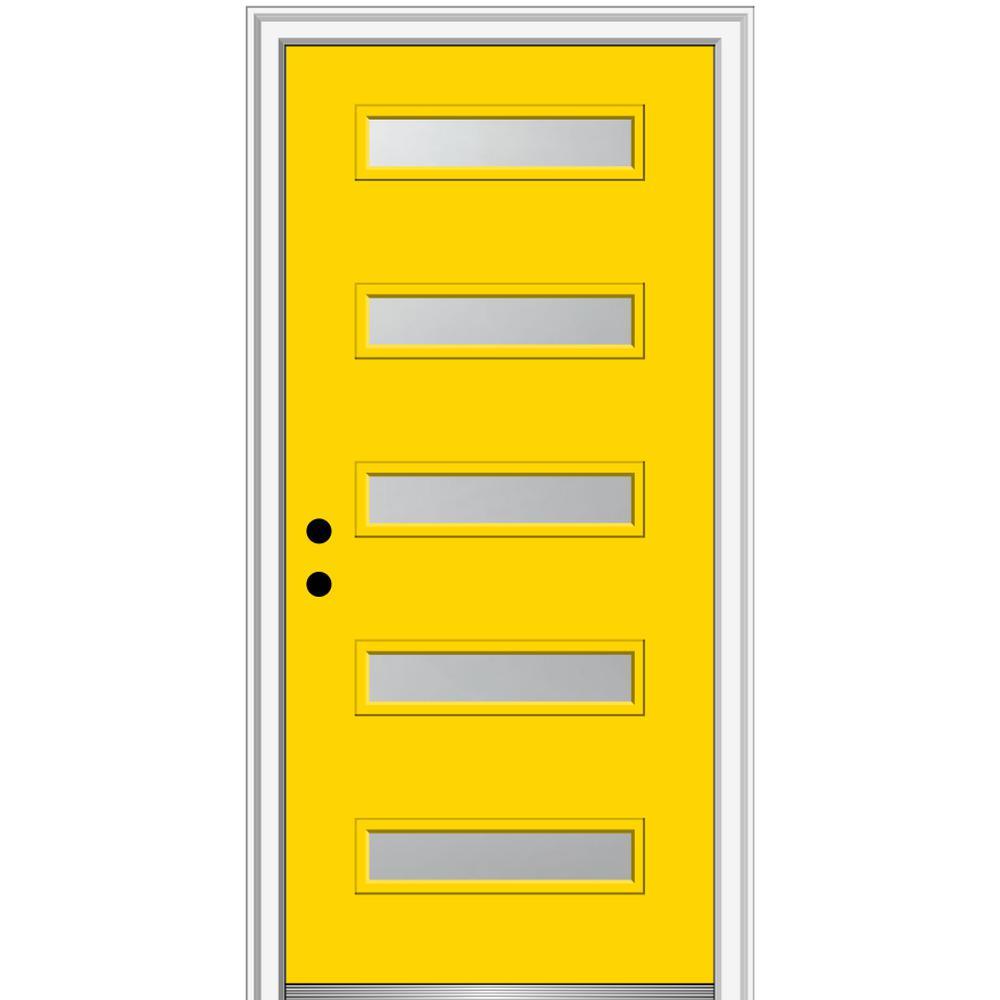 36 in. x 80 in. Davina Right-Hand Inswing 5-Lite Frosted Glass Painted Steel Prehung Front Door on 4-9/16 in. Frame - Super Arbor