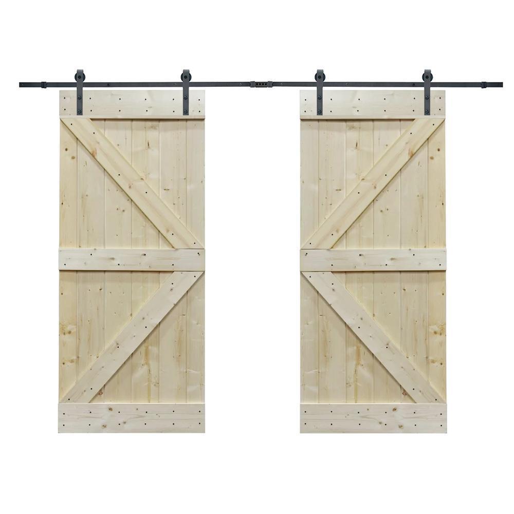 60 in. x 84 in. Unfinished Solid Core Knotty Pine Sliding Barn Door with Hardware Kit - Super Arbor