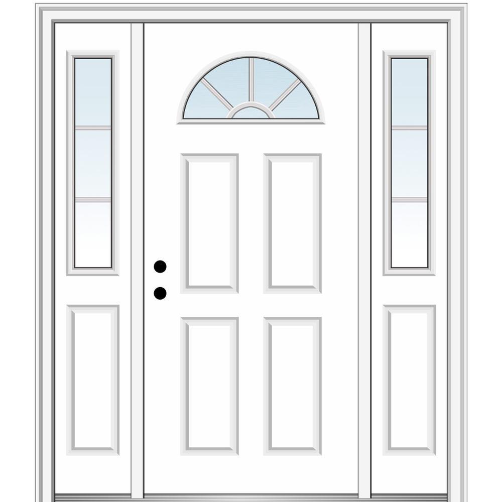 68.5 in. x 81.75 in. Internal Grilles Right-Hand Inswing 1/4-Lite Clear Painted Steel Prehung Front Door with Sidelites - Super Arbor