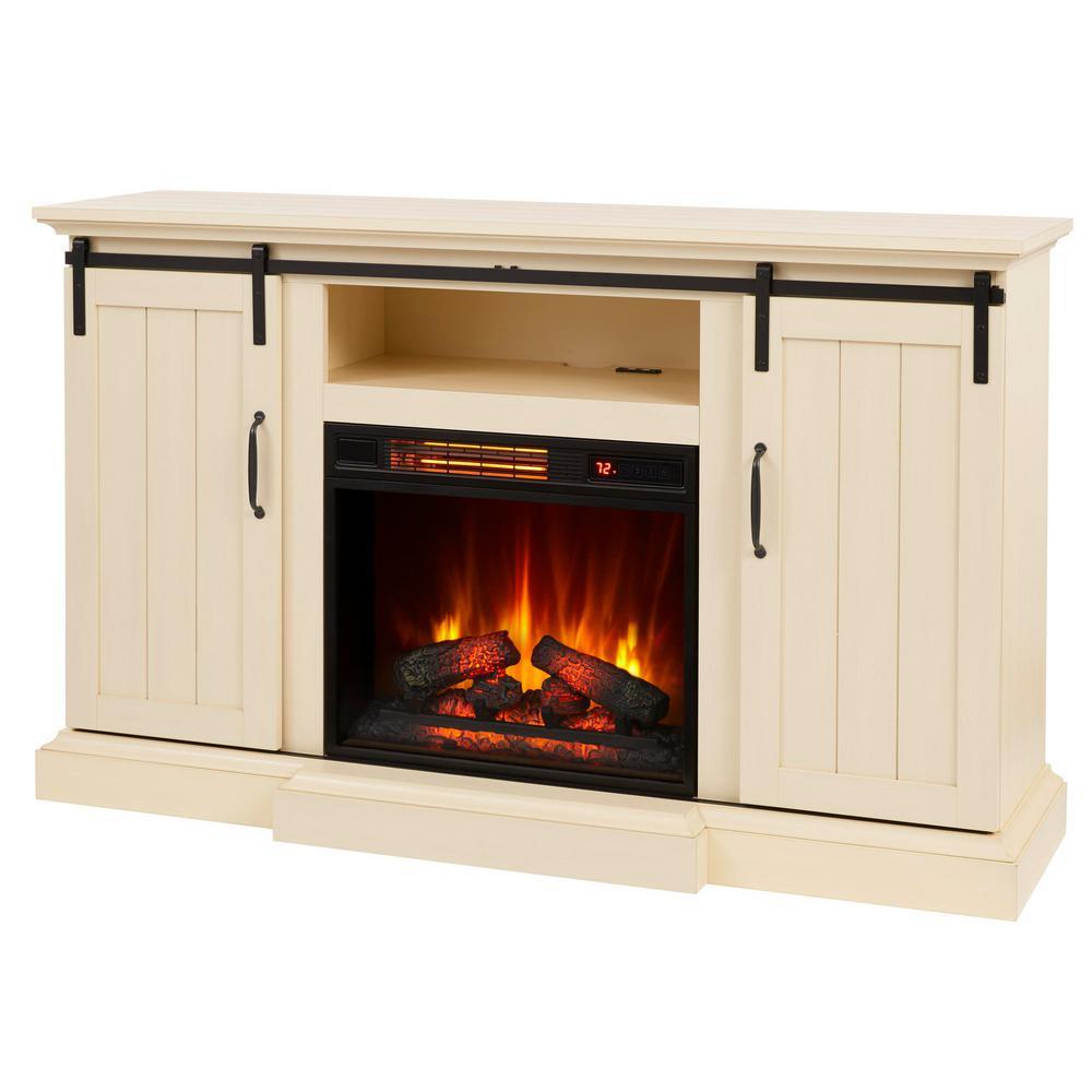 Kerrington 60 in. Freestanding Media Console Electric Fireplace with Barn Door in Rustic Walnut - Super Arbor