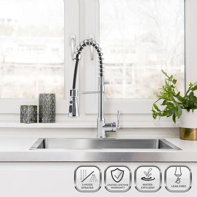 Handmade All-in-One Stainless Steel 33 in. x 22 in. Single Bowl Drop-in Kitchen Sink and Spring Neck Kitchen Faucet