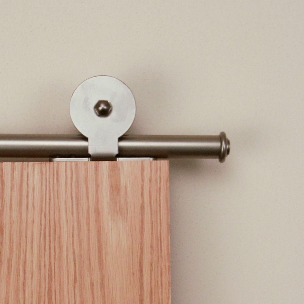 72 in. Top Mount Satin Nickel Sliding Barn Door Round Track and Hardware Kit - Super Arbor