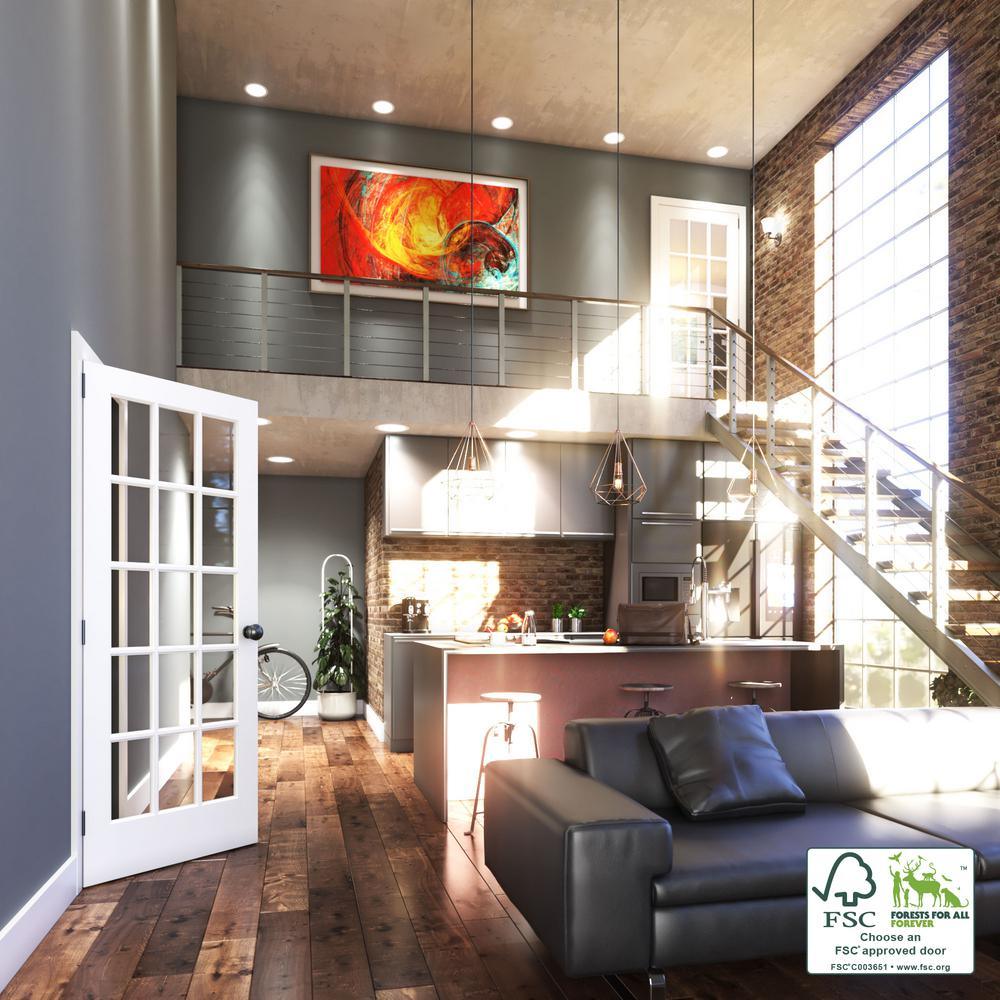 28 in. x 80 in. Clear Glass 15-Lite True Divided White Finished Solid French Interior Door Slab - Super Arbor