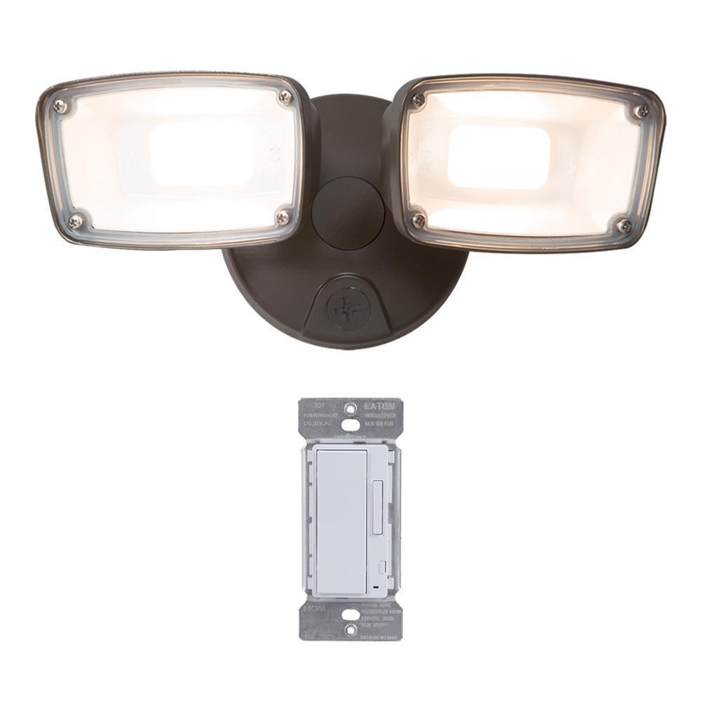 Bronze Smart Bluetooth Outdoor Integrated LED Flood Light, Tunable CCT with In-Wall Accessory Dimmer by HALO Home - Super Arbor