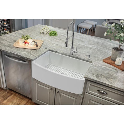 Fireclay 33 in. Single Bowl Apron-Front Farmhouse Kitchen Sink with Grid and Drain Assembly
