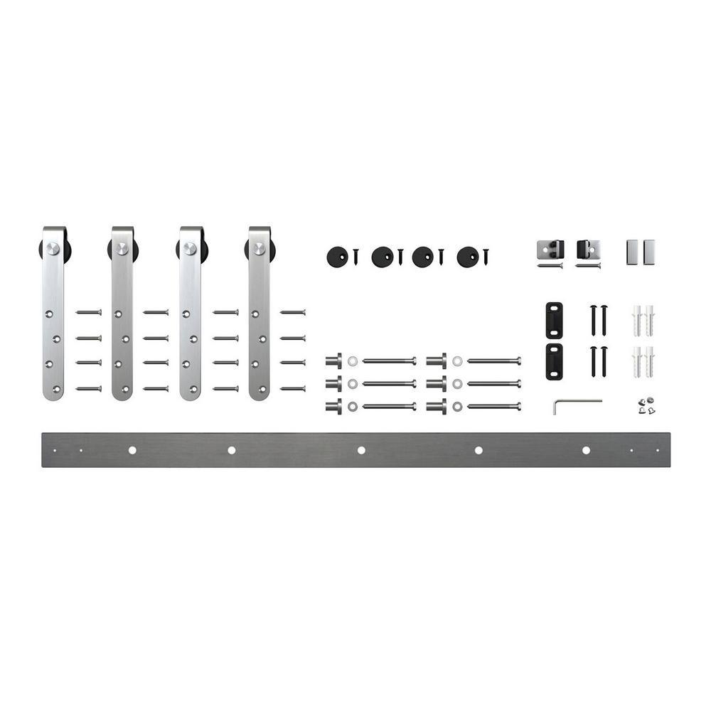 4 ft. Black Solid Steel Mini Sliding Rolling Barn Door Hardware Kit for Double Furniture Wood Doors - Super Arbor