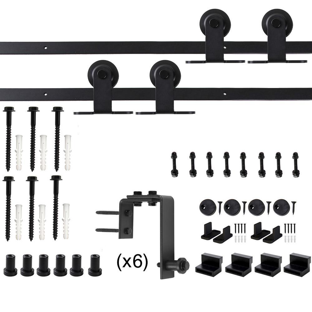 7.5 ft./90 in. Bypass Sliding Barn Door Hardware Steel Track for Double Wooden Doors Closet Kitchen Kit - Super Arbor