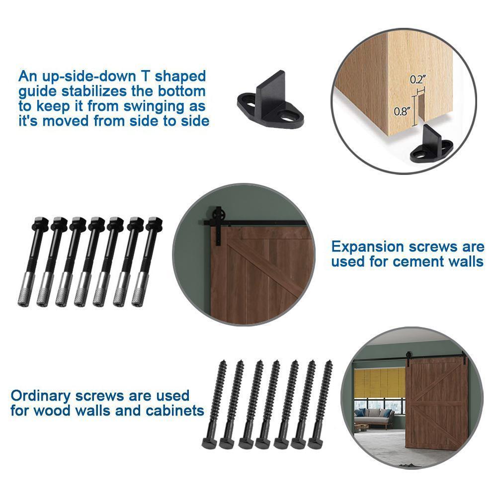 8 ft./96 in. Black Steel Sliding Barn Door Track and Hardware Kit for Double Doors with Floor Guides (J-Shape Hanger) - Super Arbor