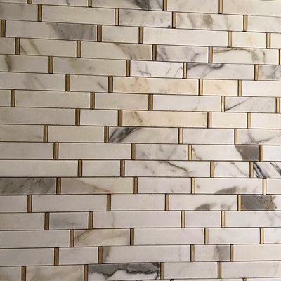 GBI Tile & Stone Inc. Mattone Palissandro Blue 12-in x 12-in Polished Natural Stone Marble Linear Mosaic Wall Tile - Super Arbor