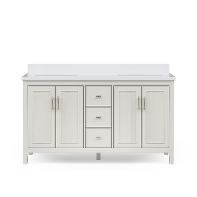 Style Selections Alaia 60-in Muse Gray Undermount Double Sink Bathroom Vanity with White Engineered Stone Top