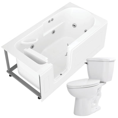 Step In 59.6 in. Walk-In Whirlpool Bathtub in White with 1.28 GPF Single Flush Toilet - Super Arbor