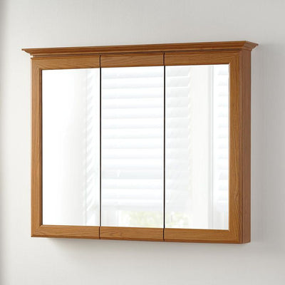 36-5/8 in. W x 29-1/4 in. H Fog Free Framed Surface-Mount Tri-View Bathroom Medicine Cabinet in Oak