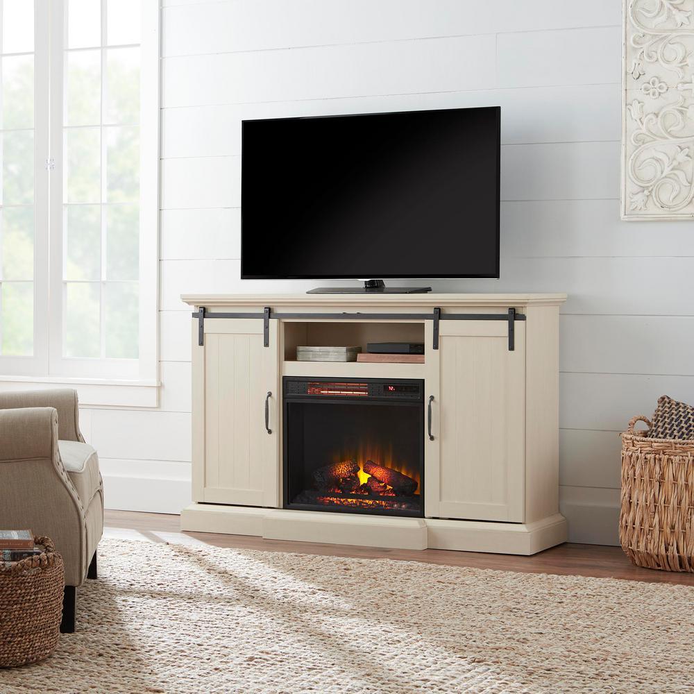 Chastain 56 in. Freestanding Media Console Electric Fireplace TV Stand with Sliding Barn Door in Rustic Walnut - Super Arbor