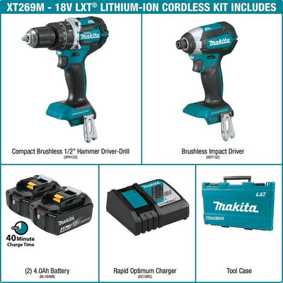 18-Volt LXT Lithium-Ion Brushless Cordless Hammer Drill and Impact Driver Combo Kit (2-Tool) w/ (2) 4Ah Batteries, Case