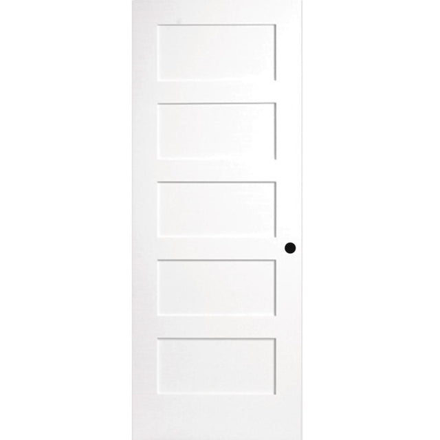 30 in. x 80 in. 5-Panel White Primed Shaker Solid Core Wood Interior Door Slab with Bore